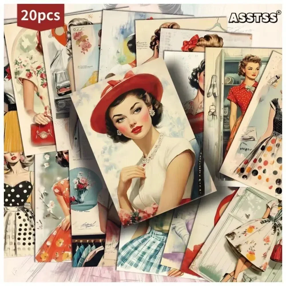 NWT 20pc Retro 1950s Pinup Fashion Journal Craft Cards 4x6